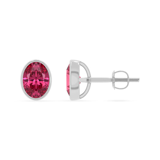lab grown pink tourmaline oval stud earrings in platinum