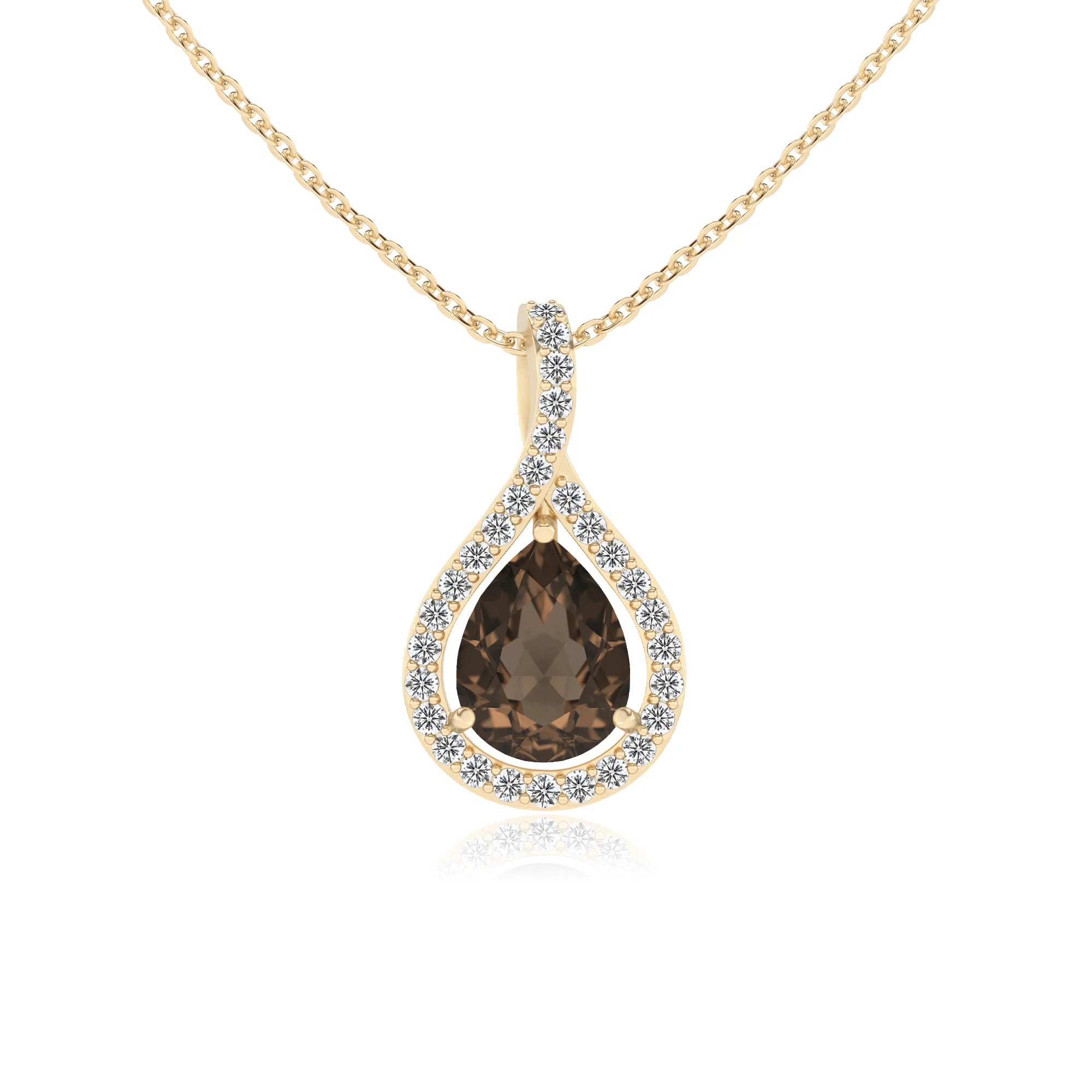 natural smoky-quartz pear solitaire necklaces in yellow gold