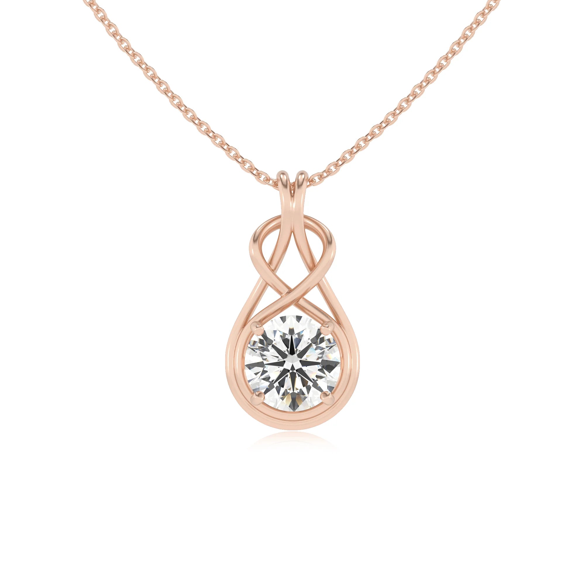 lab grown moissanite round solitaire necklaces in rose gold