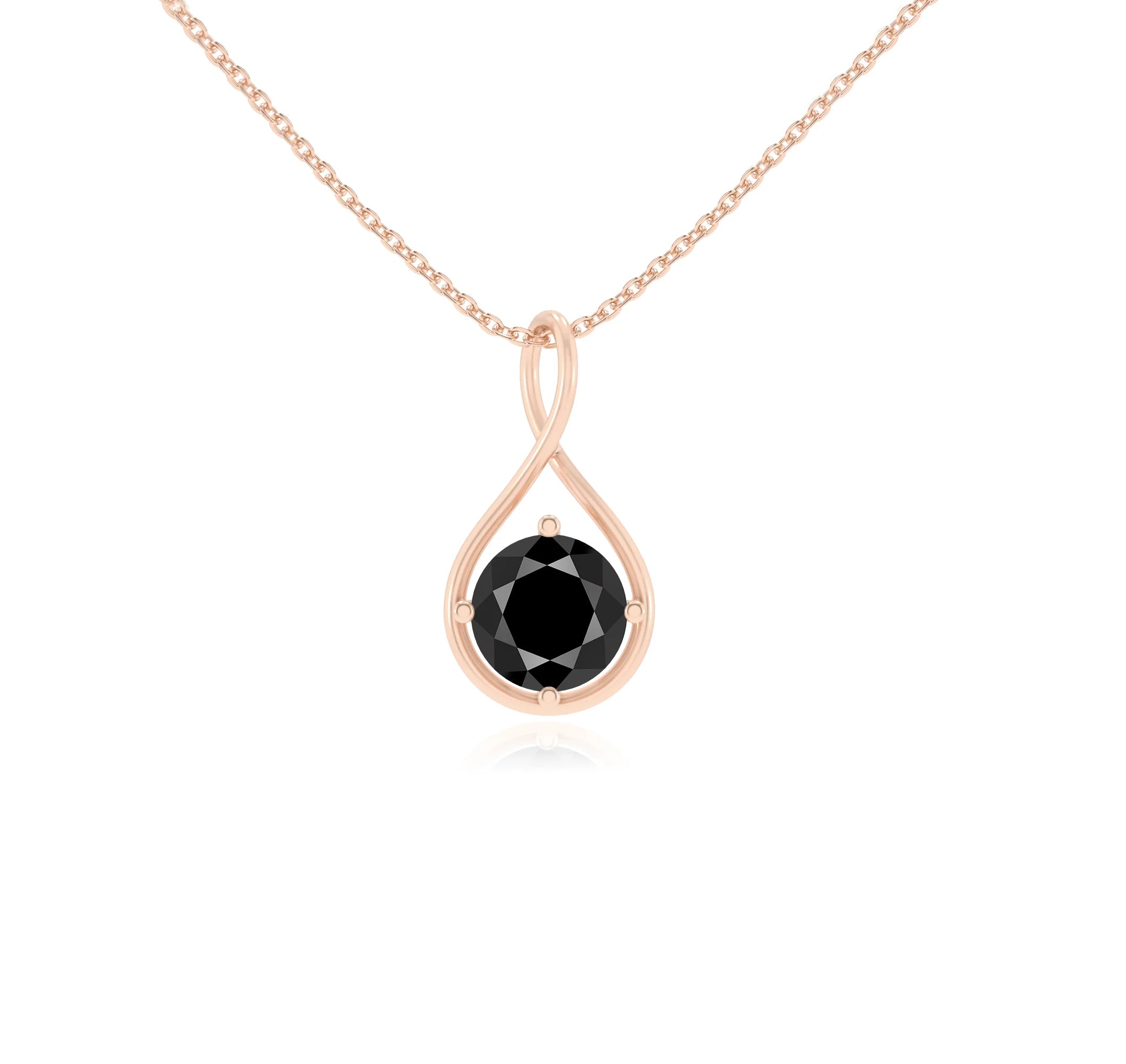 natural black-onyx round solitaire necklaces in rose gold
