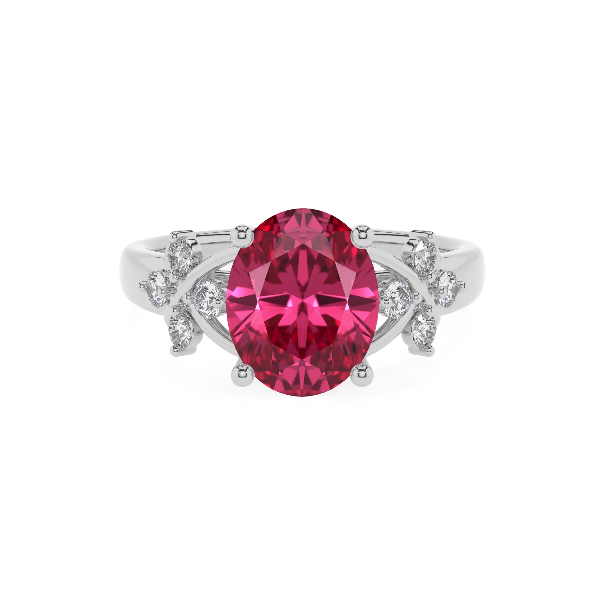 lab grown pink-tourmaline oval solitaire rings in white gold