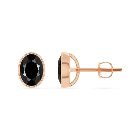 natural black onyx oval stud earrings in rose gold
