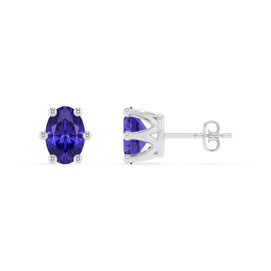lab grown tanzanite oval stud earrings in white gold