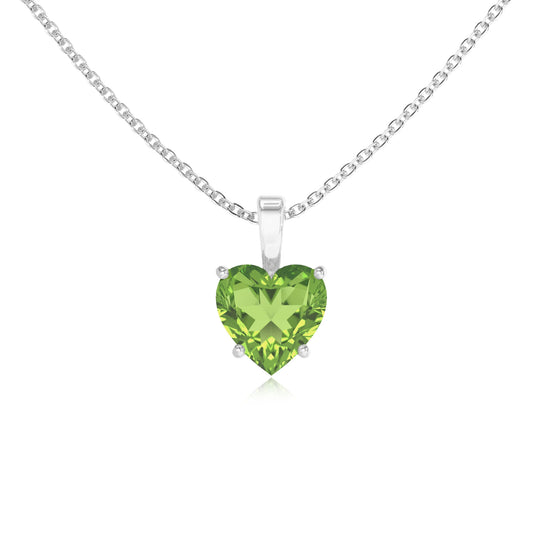 natural peridot heart solitaire necklaces in white gold