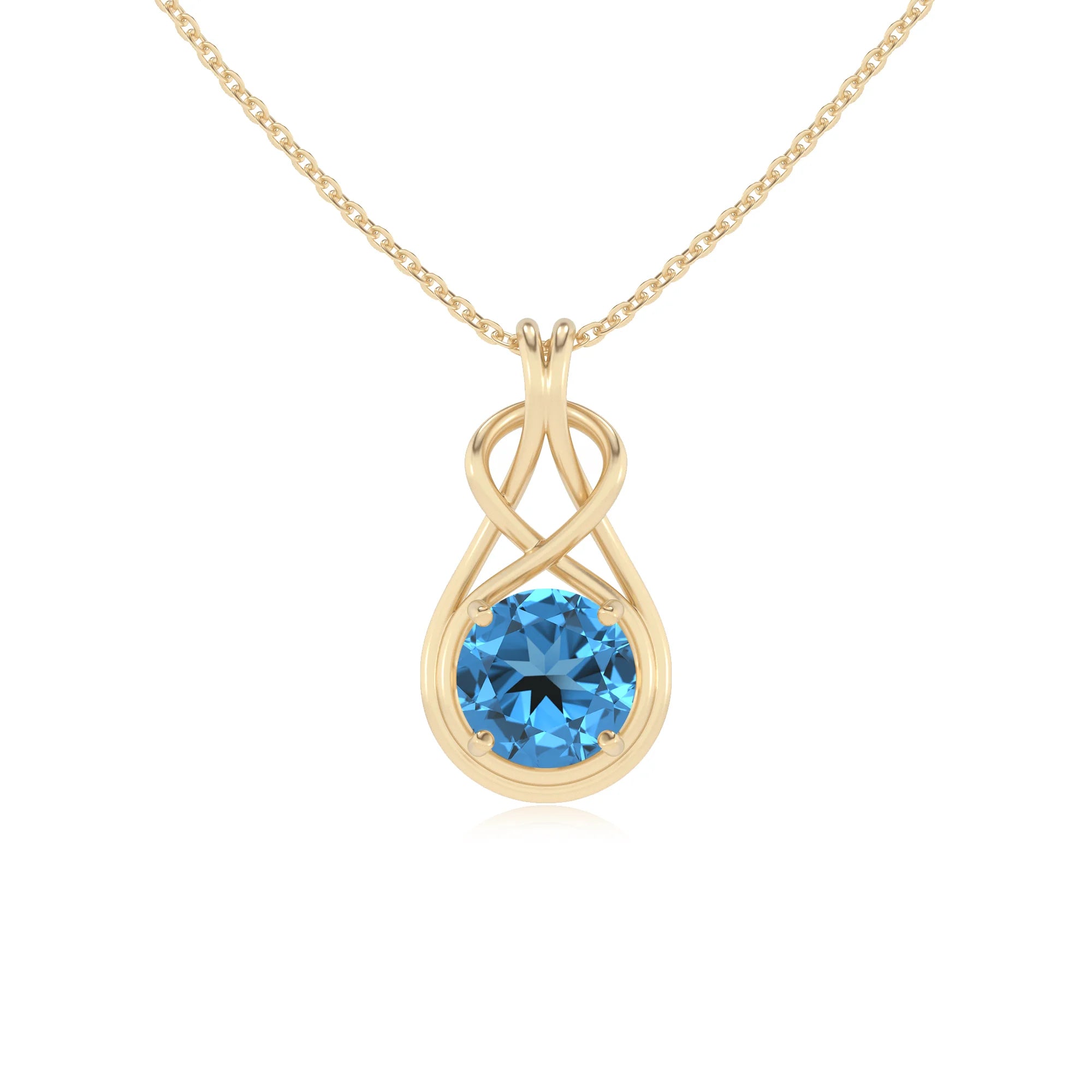 natural swiss-blue-topaz round solitaire necklaces in yellow gold