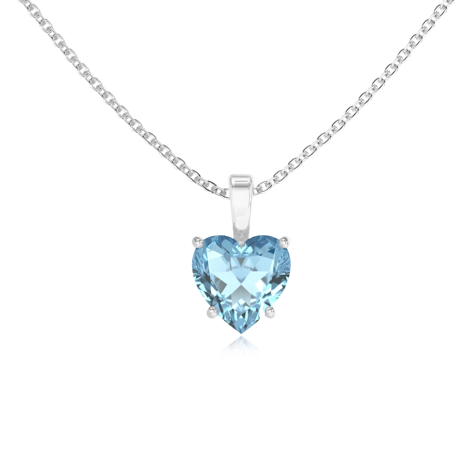lab grown aquamarine heart solitaire necklaces in sterling silver