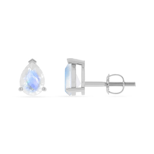 natural rainbow moonstone pear stud earrings in platinum