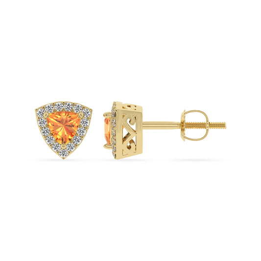 lab grown citrine trillion stud earrings in yellow gold