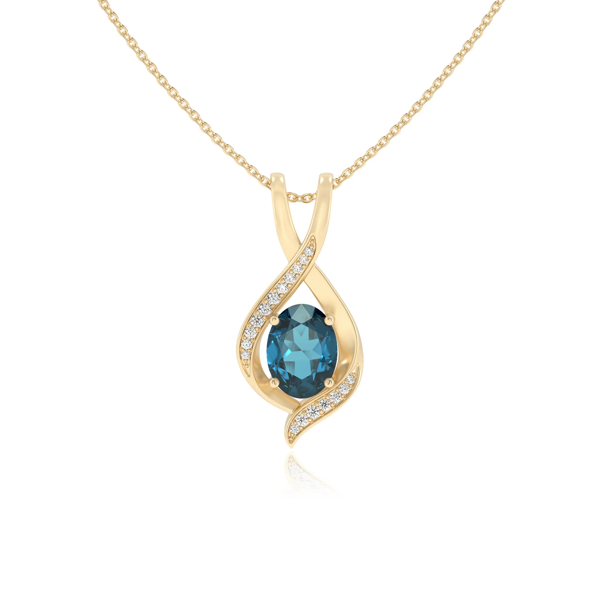 natural london-blue-topaz oval solitaire necklaces in yellow gold