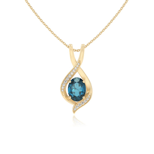natural london-blue-topaz oval solitaire necklaces in yellow gold