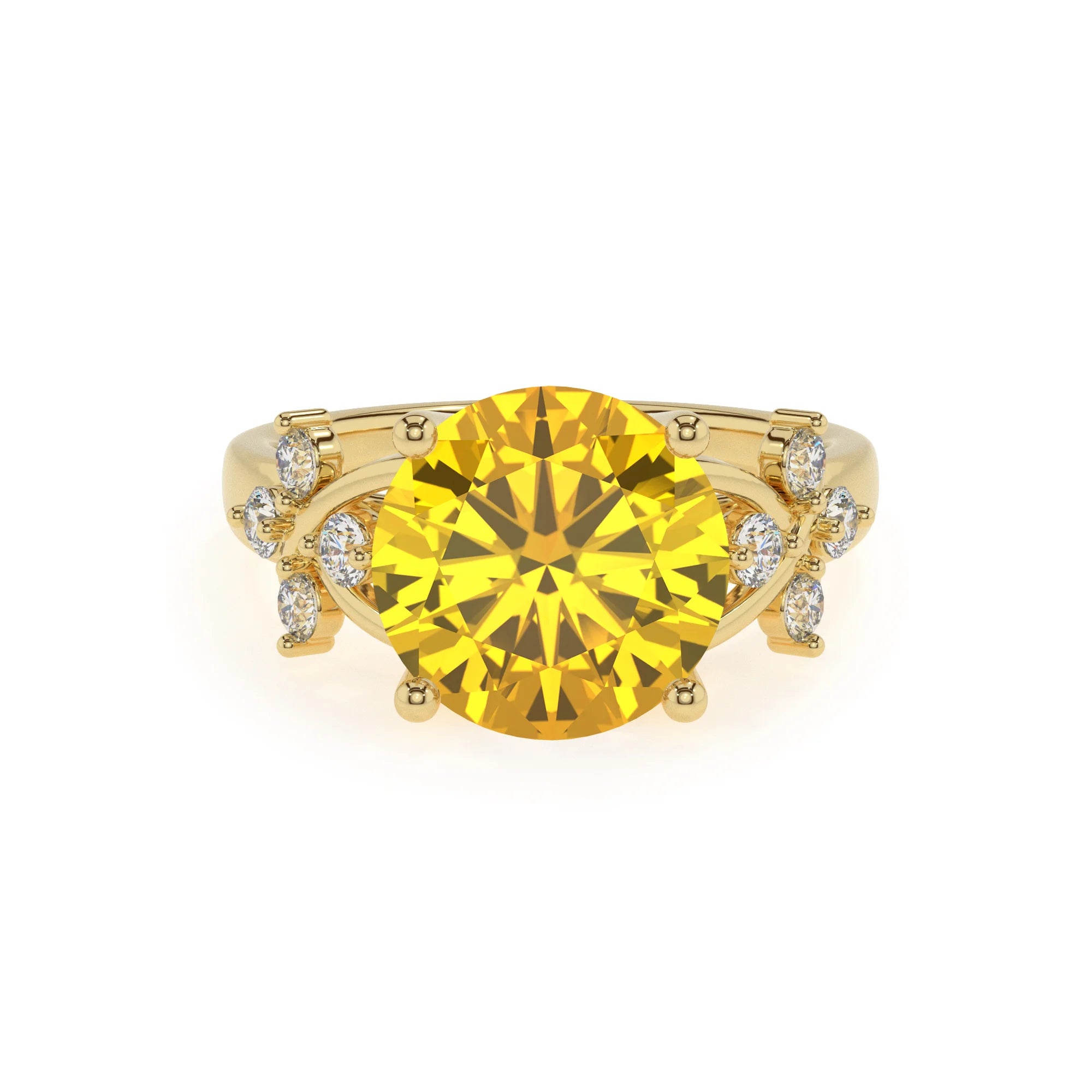 lab grown yellow-sapphire round solitaire rings in yellow gold