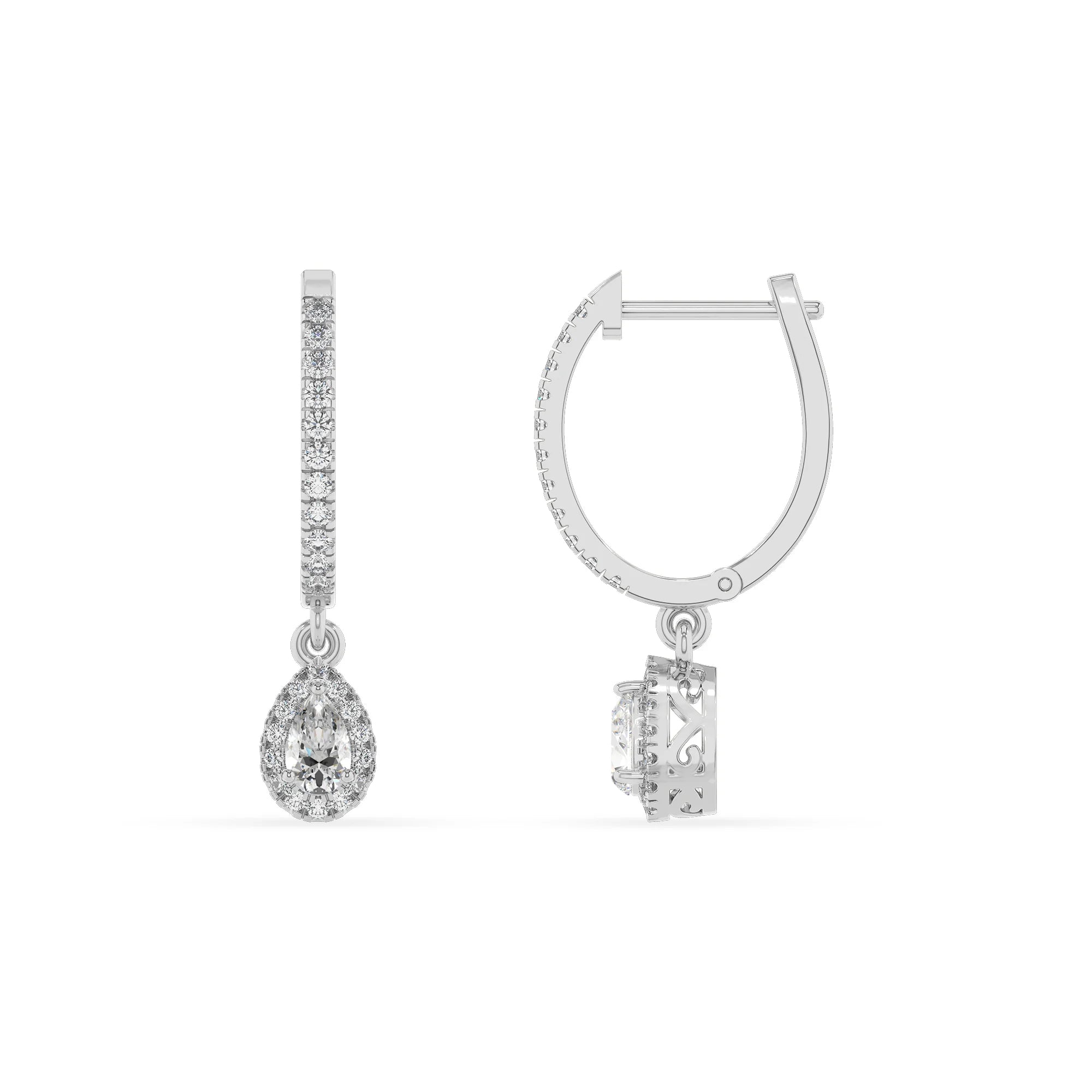 lab grown moissanite pear drop earrings in platinum