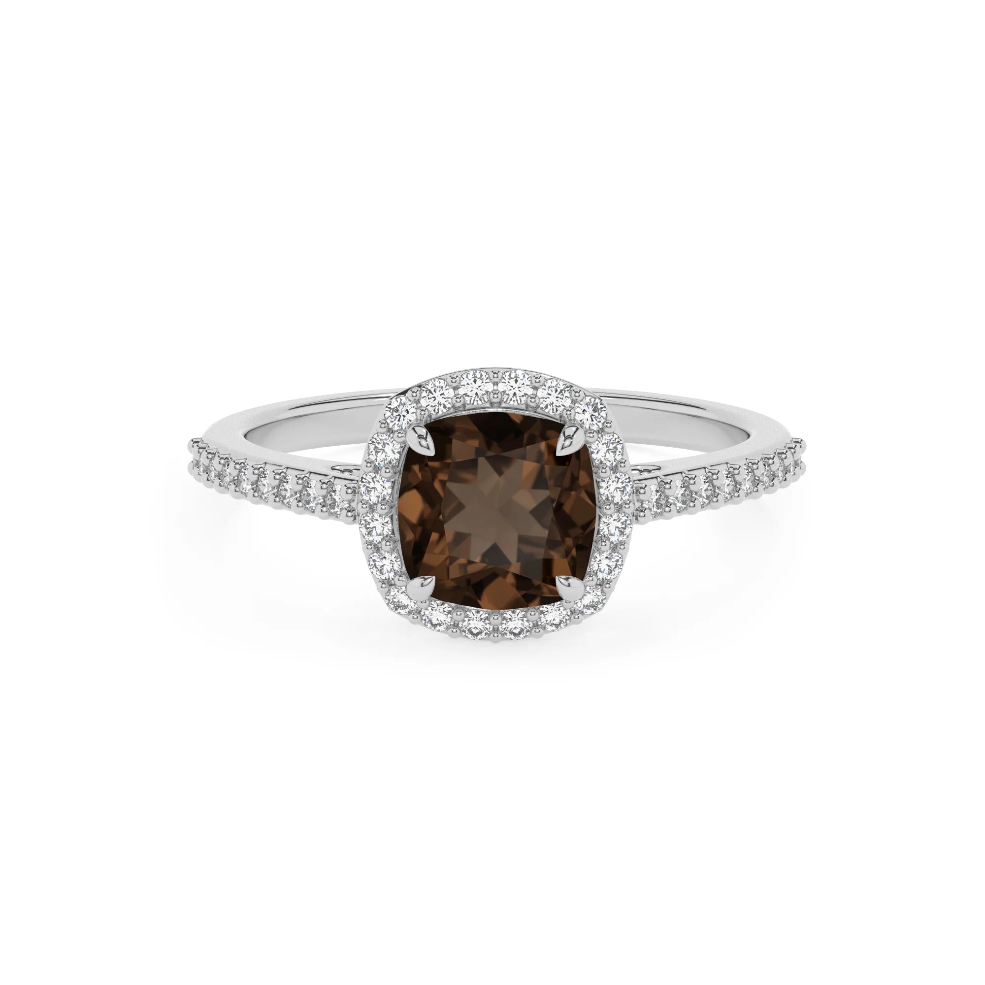 natural smoky-quartz cushion solitaire rings in white gold