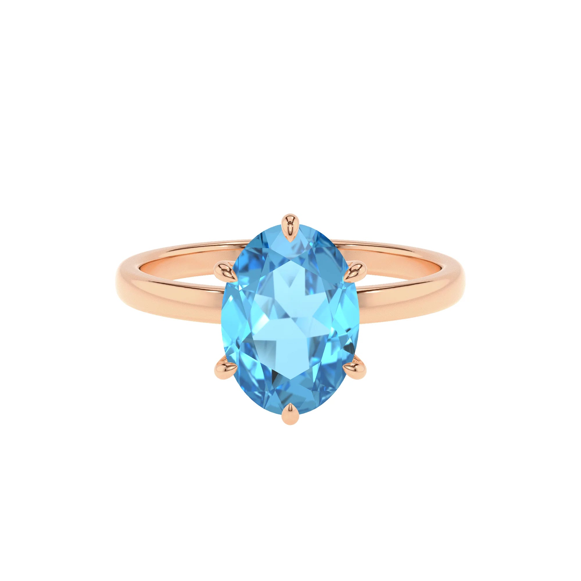 natural swiss-blue-topaz oval solitaire rings in rose gold