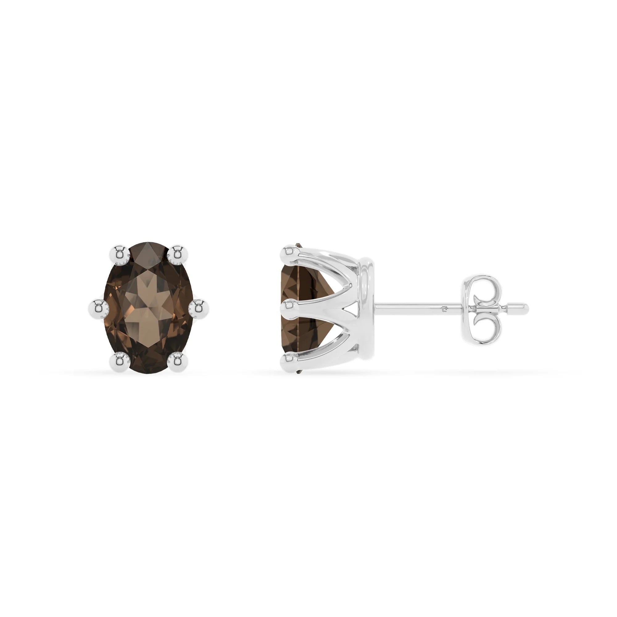 natural smoky quartz oval stud earrings in platinum