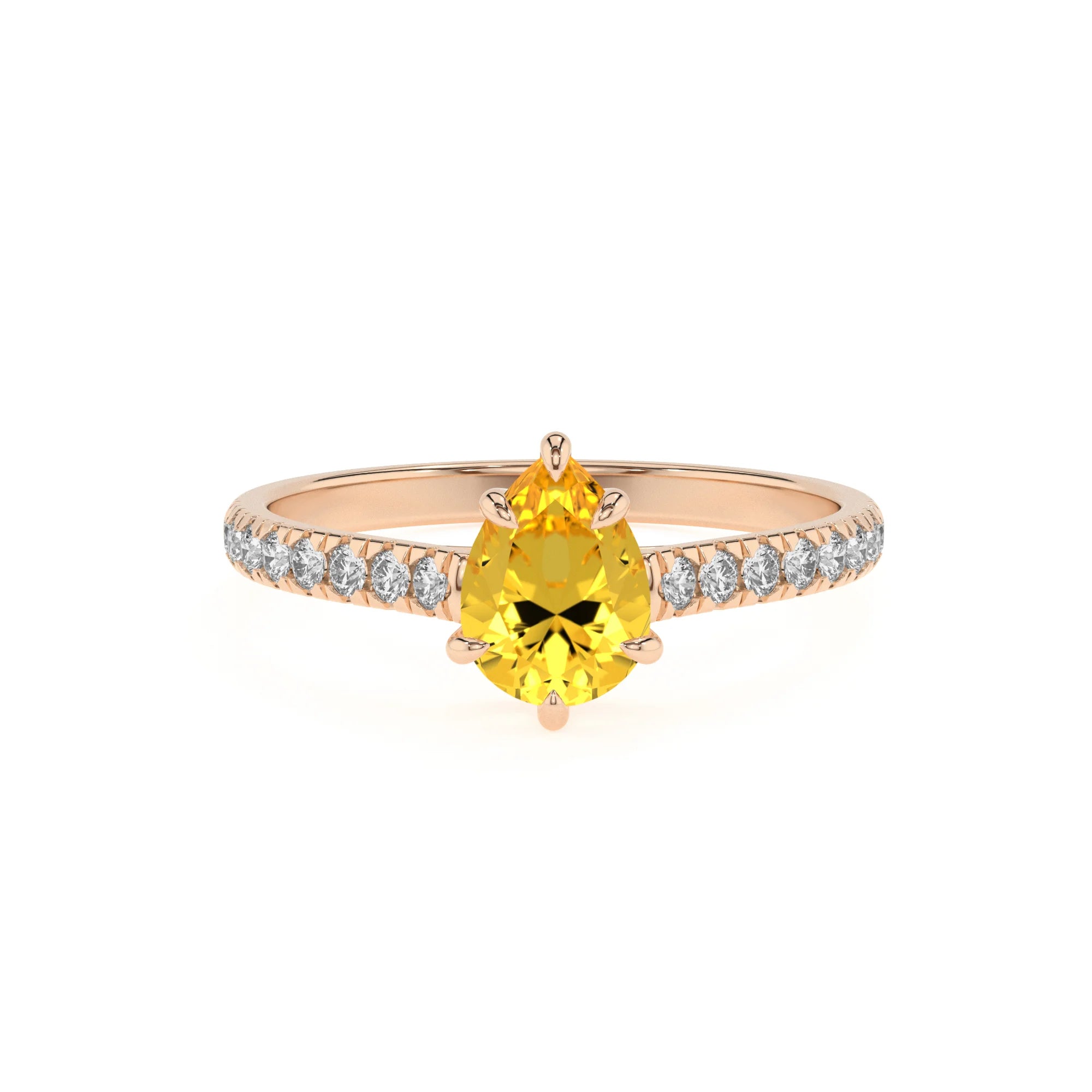 lab grown yellow-sapphire pear half eternity solitaire engagement rings in rose gold
