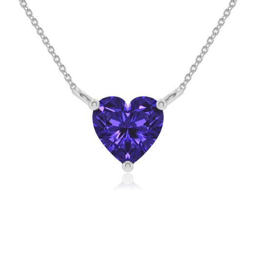 lab grown tanzanite heart solitaire necklaces in platinum