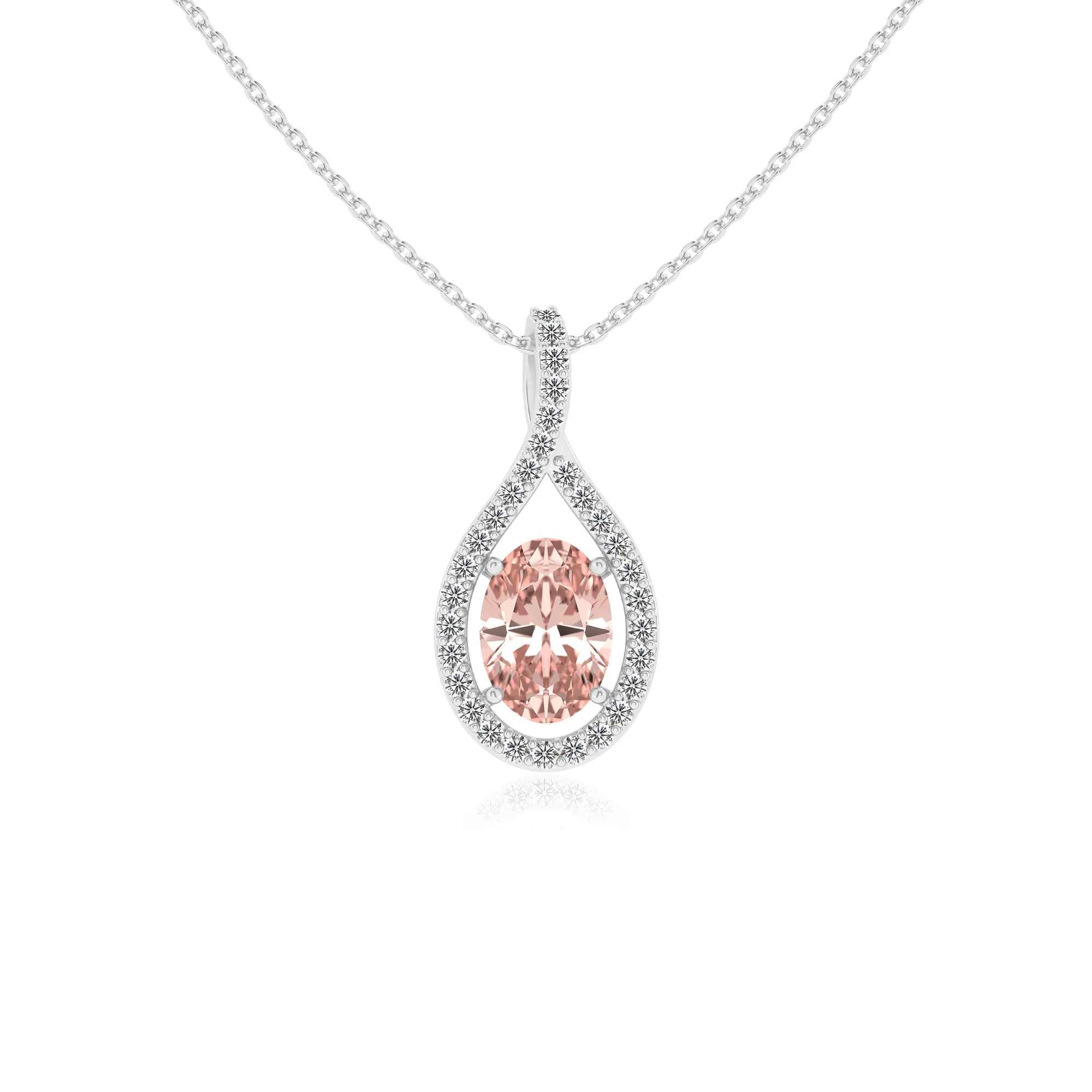 lab grown morganite oval solitaire necklaces in sterling silver