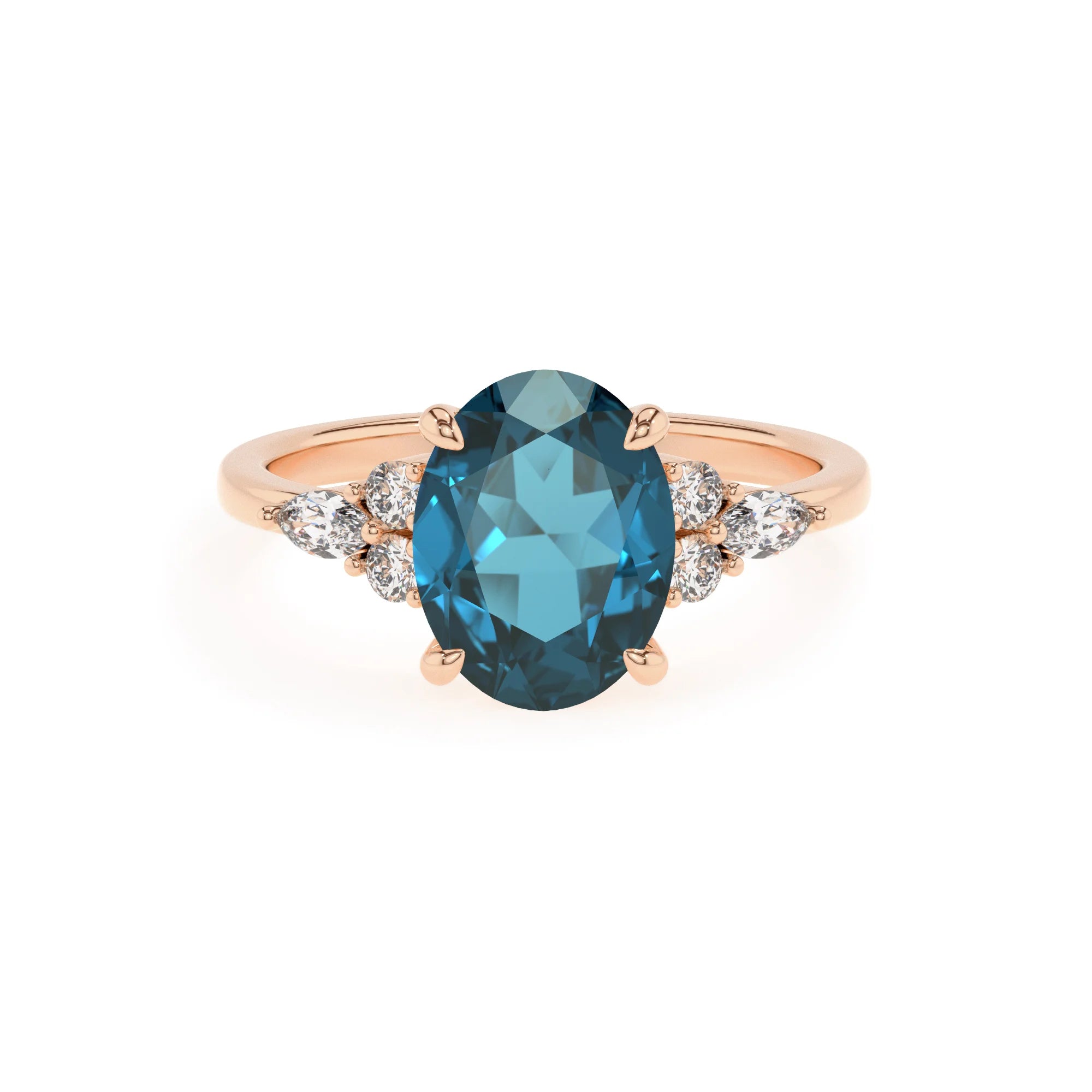 natural london-blue-topaz oval solitaire rings in rose gold