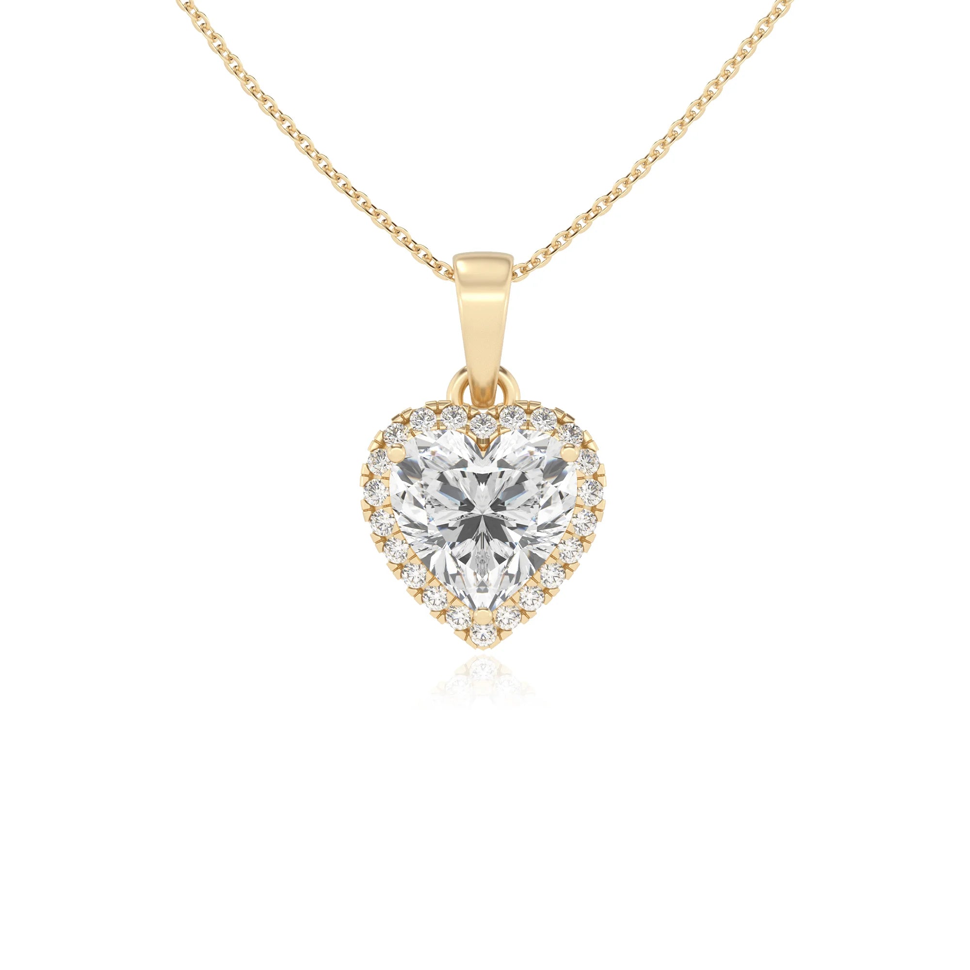 lab grown moissanite heart solitaire necklaces in yellow gold