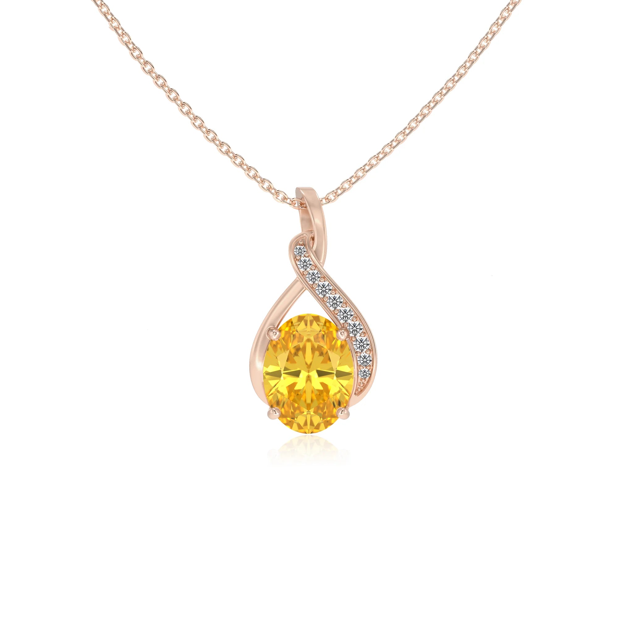 lab grown yellow-sapphire oval solitaire necklaces in rose gold