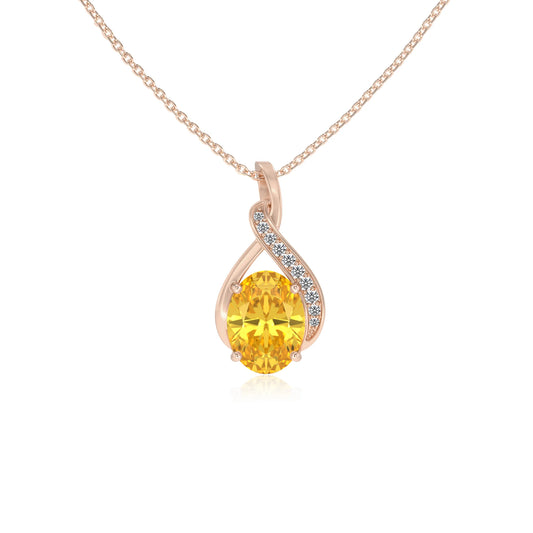 lab grown yellow-sapphire oval solitaire necklaces in rose gold