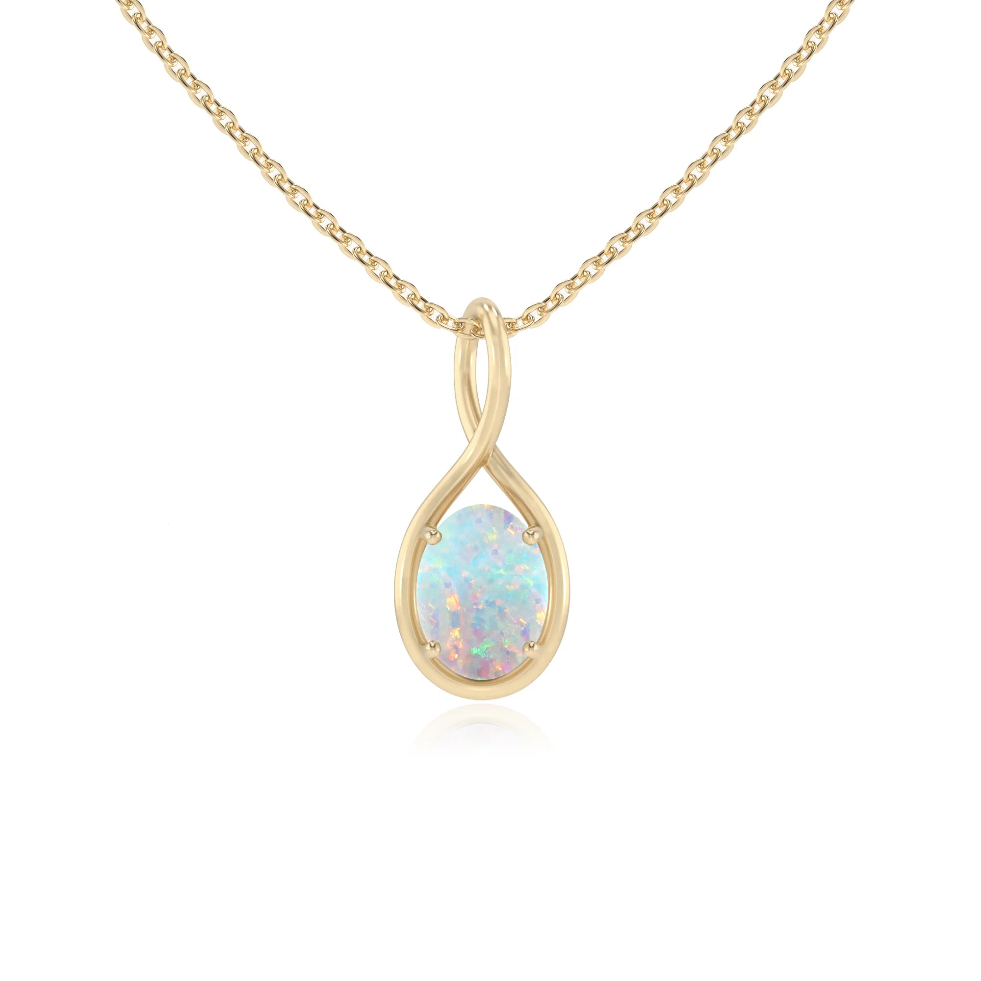 lab grown opal oval solitaire necklaces in yellow gold