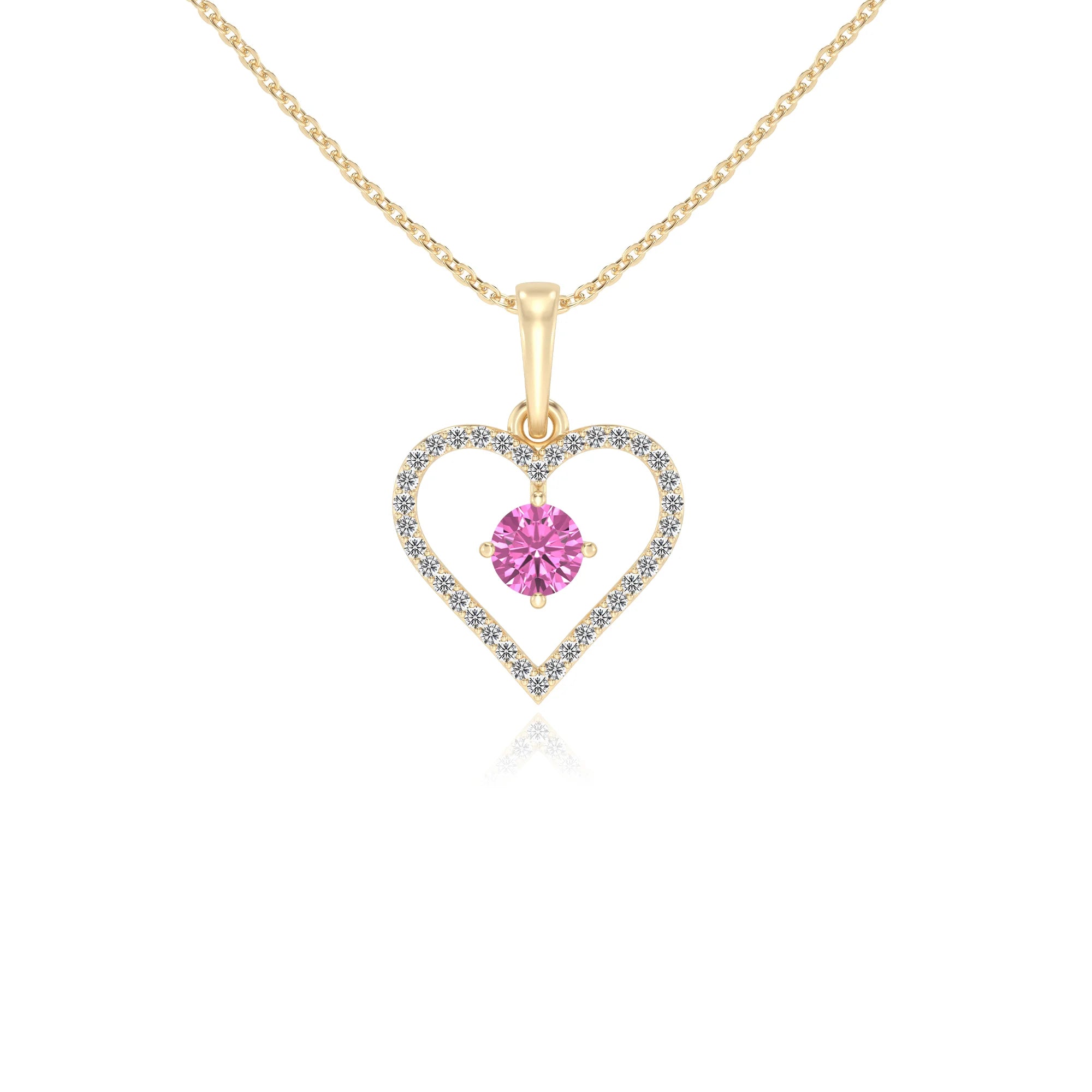 lab grown pink-sapphire round infinity necklaces in yellow gold