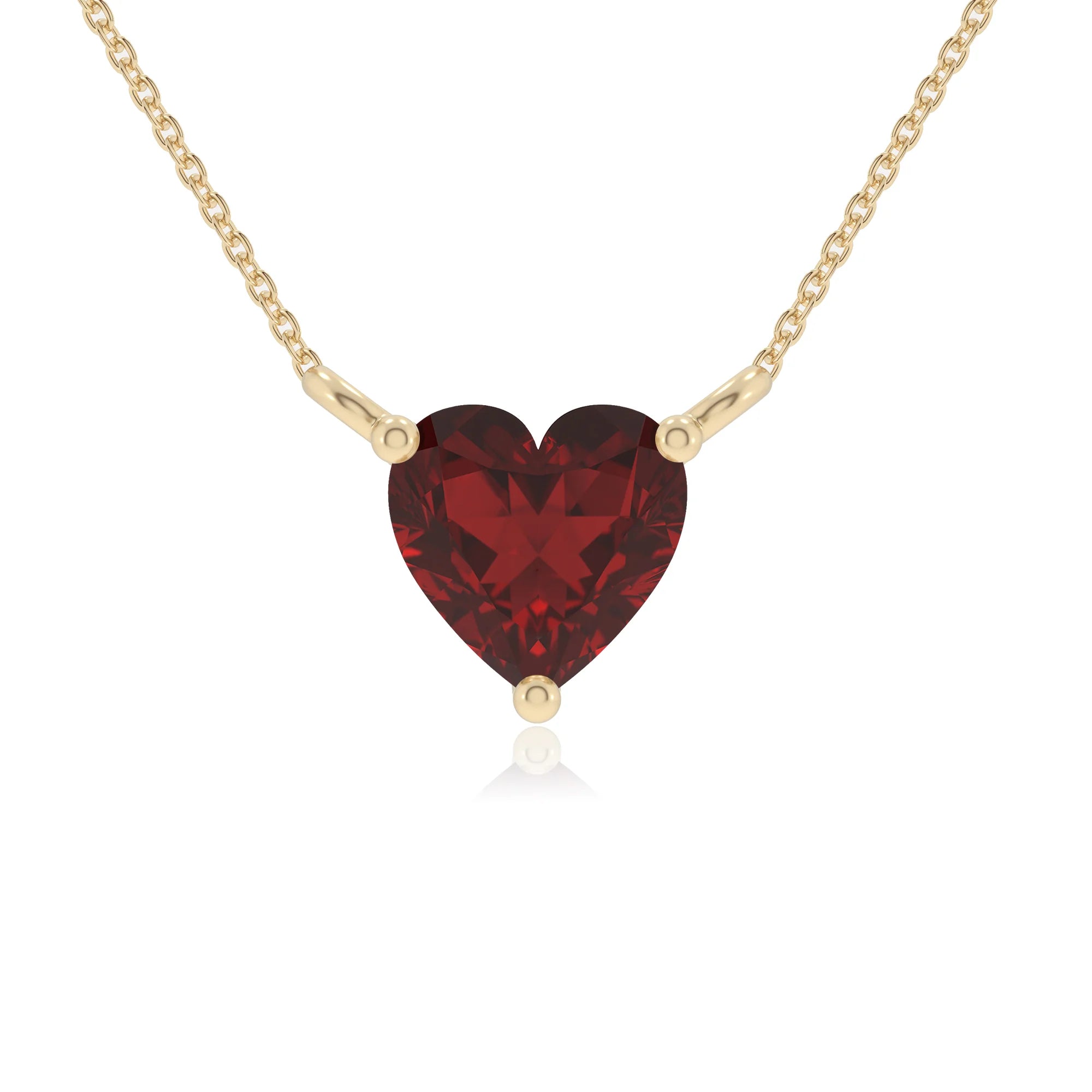 natural garnet heart solitaire necklaces in yellow gold