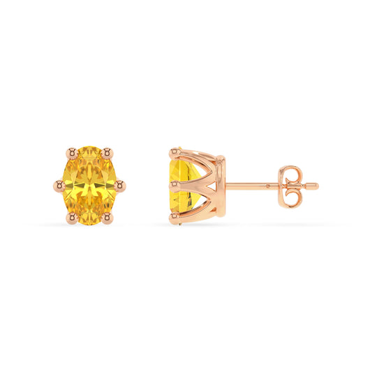 lab grown yellow sapphire oval stud earrings in rose gold