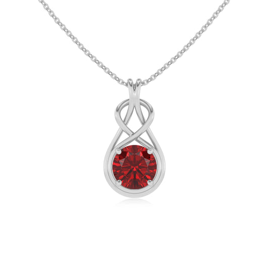 lab grown ruby round solitaire necklaces in sterling silver