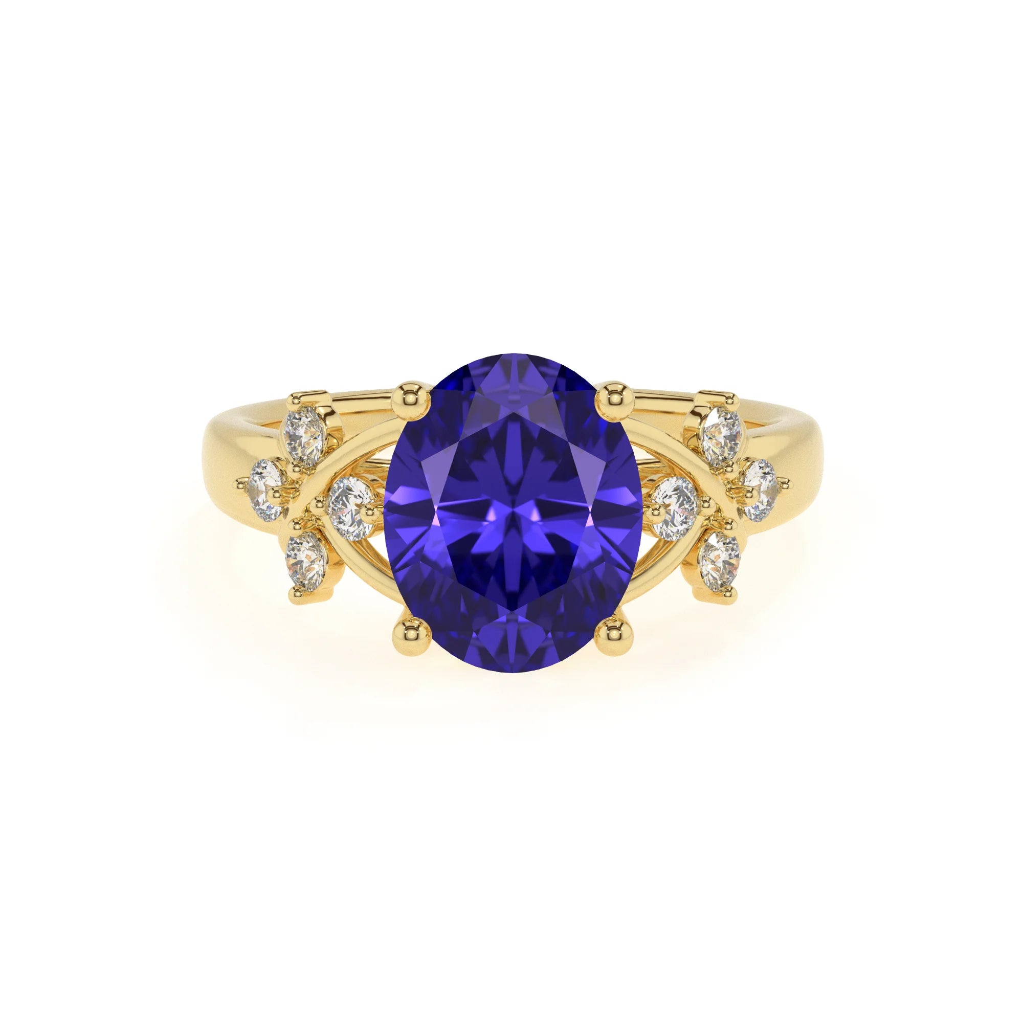 lab grown tanzanite oval solitaire rings in yellow gold