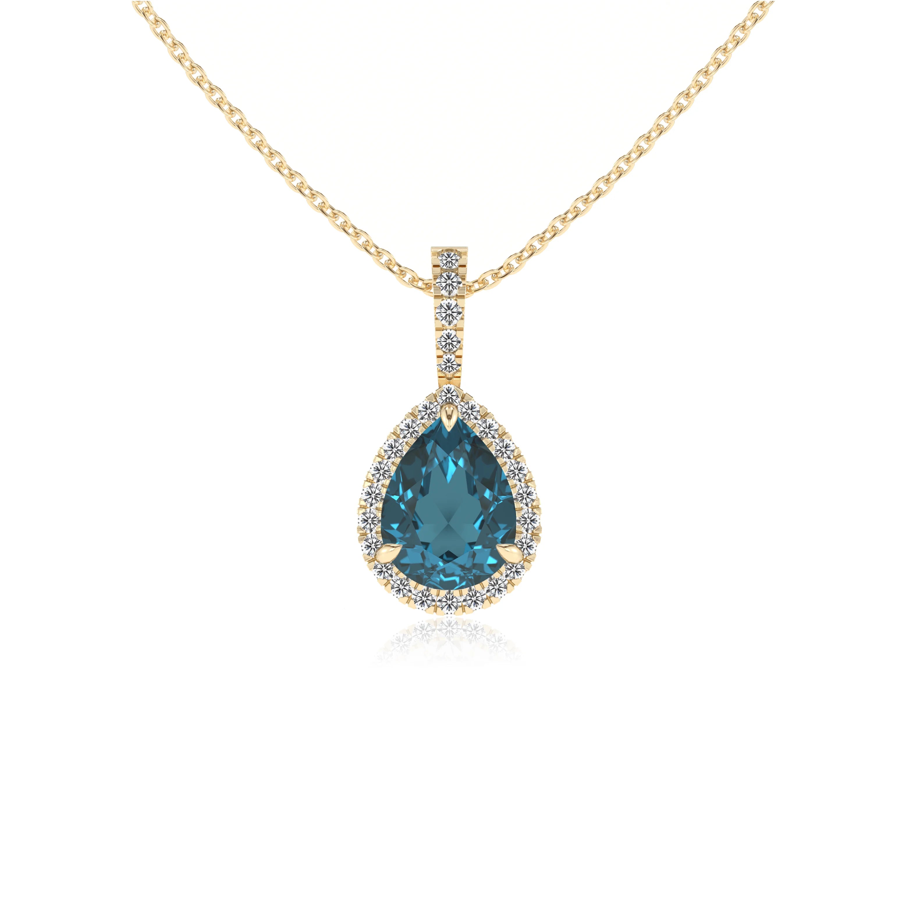 natural london-blue-topaz pear solitaire necklaces in yellow gold