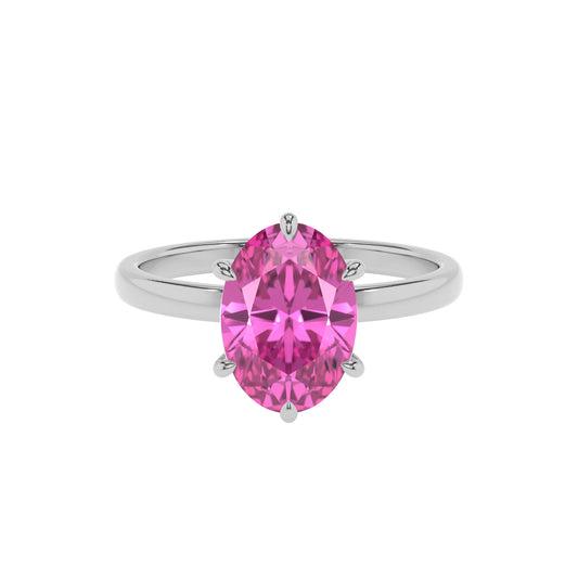 lab grown pink-sapphire oval solitaire rings in sterling silver