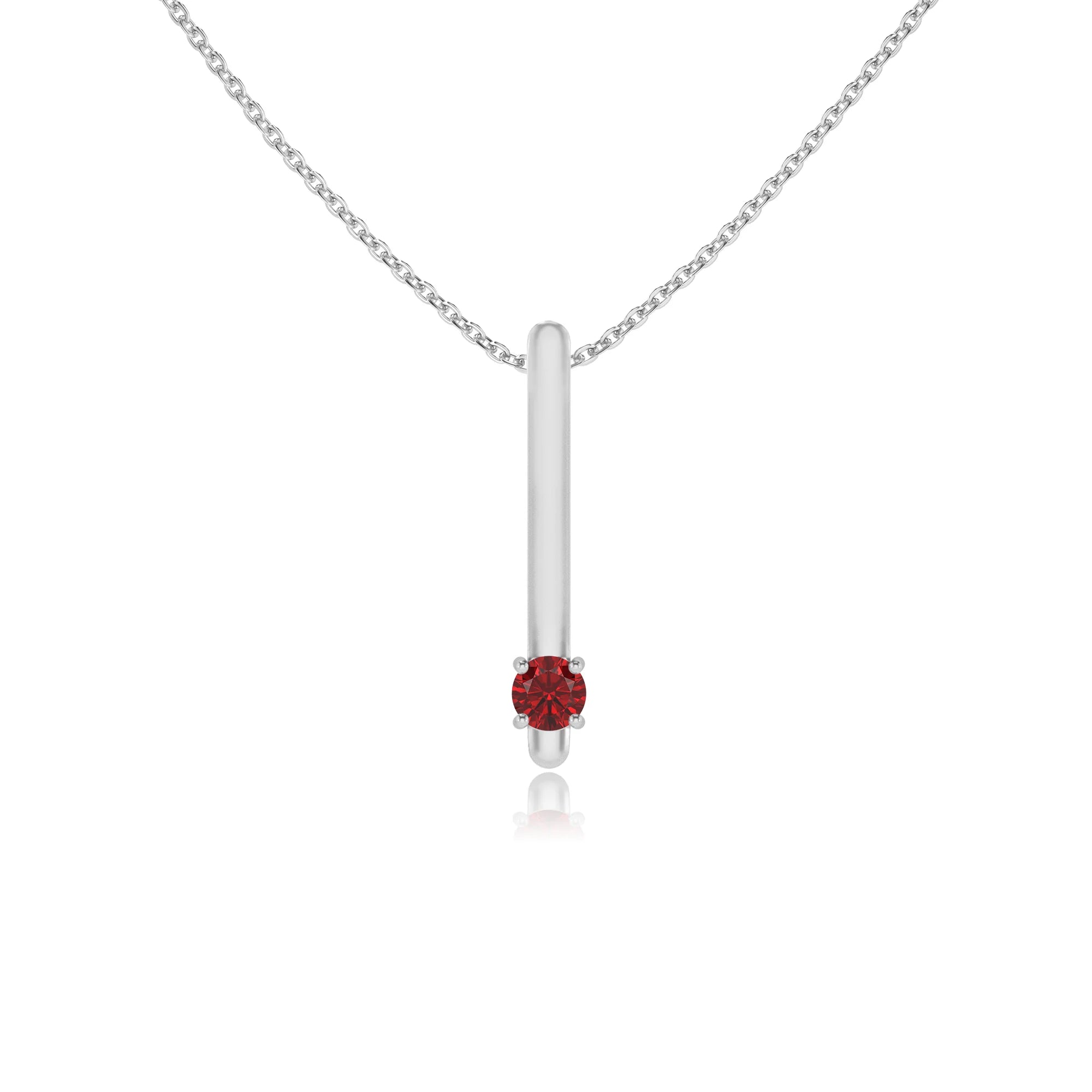 lab grown ruby round bar necklaces in white gold