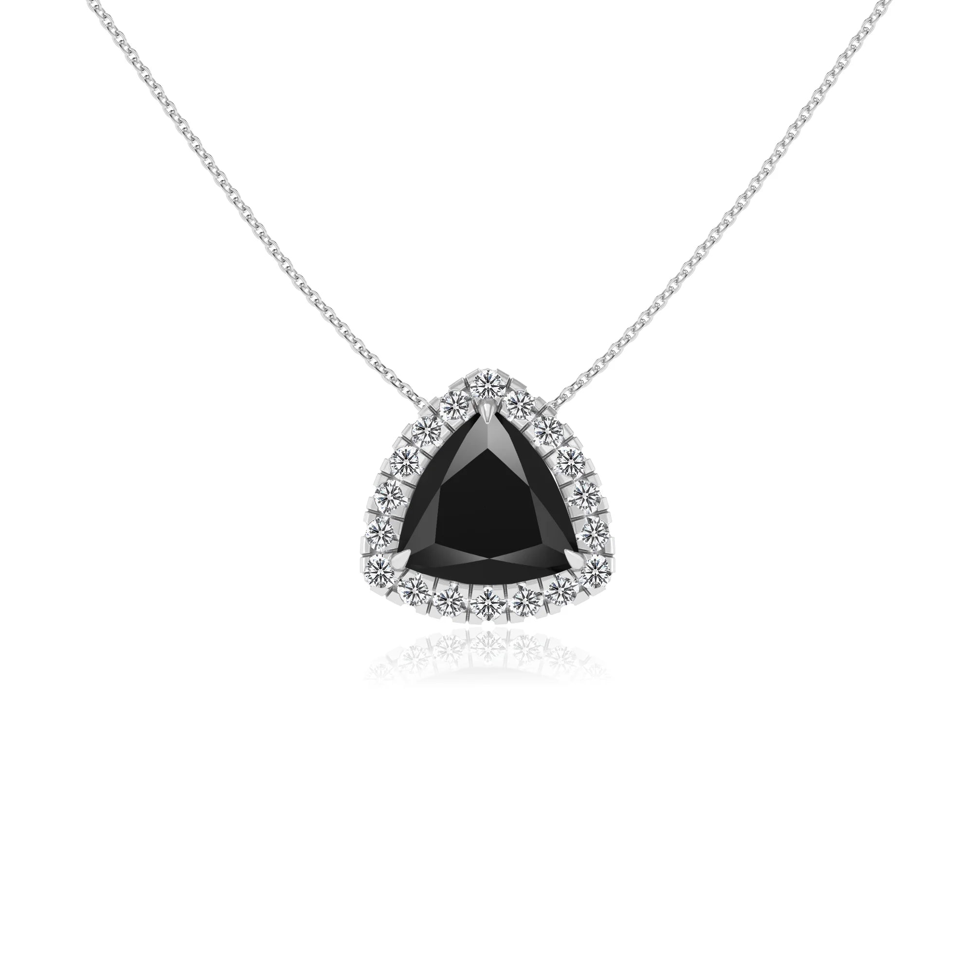natural black onyx trillion solitaire necklaces in white gold
