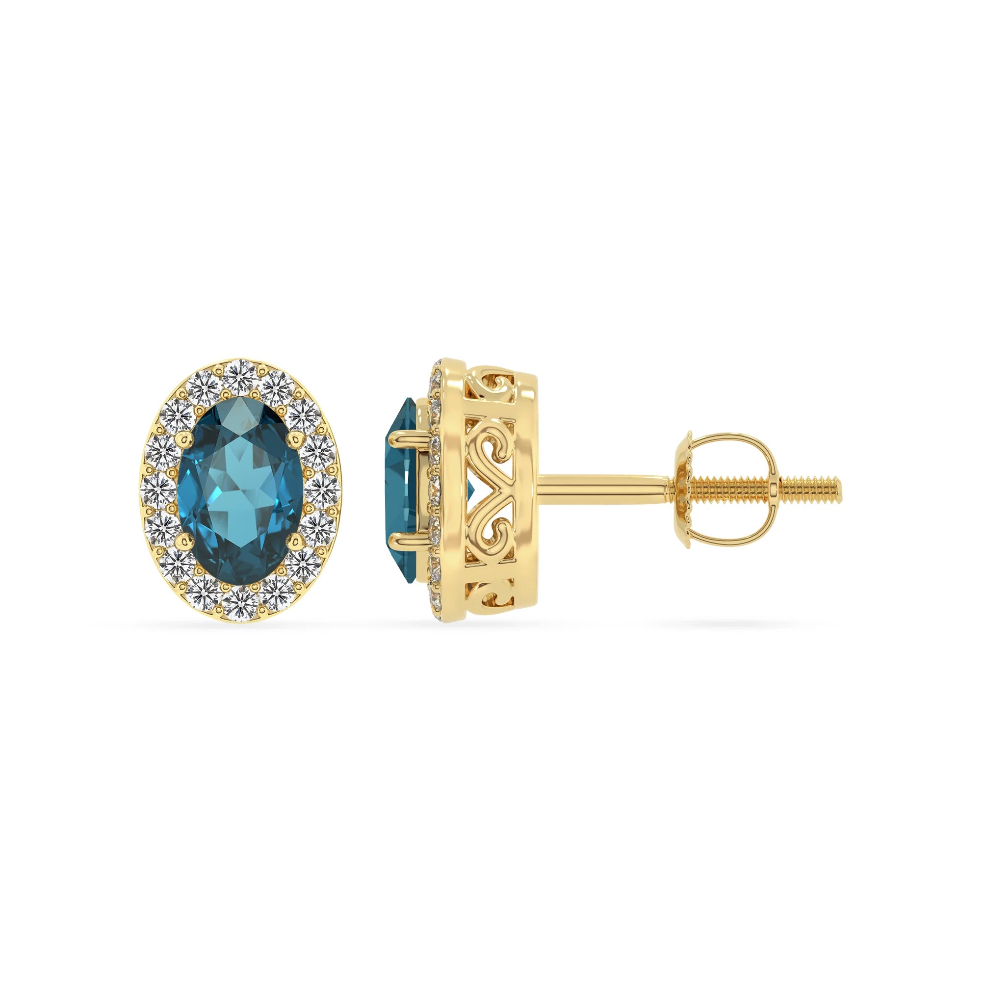 natural london blue topaz oval stud earrings in yellow gold