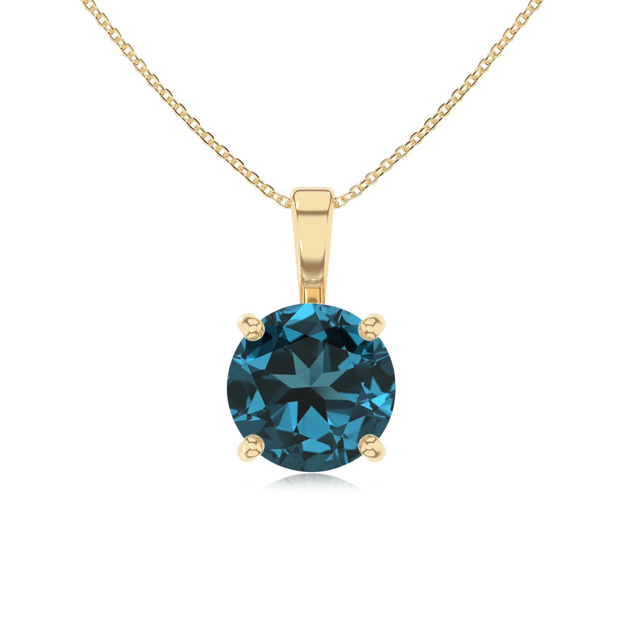 natural london-blue-topaz round solitaire necklaces in yellow gold