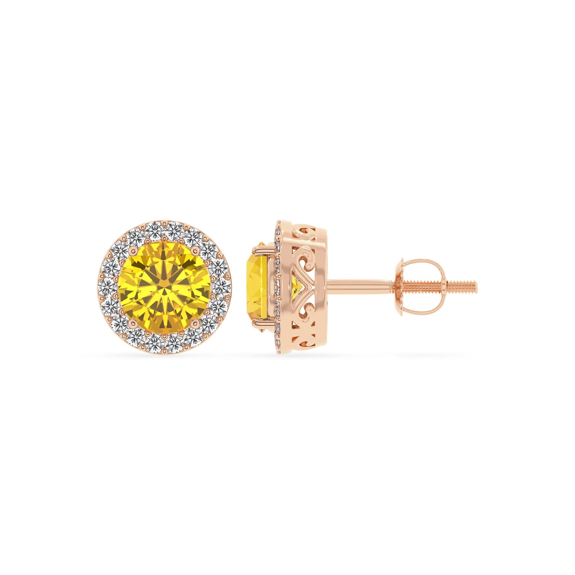 lab grown yellow sapphire round stud earrings in rose gold
