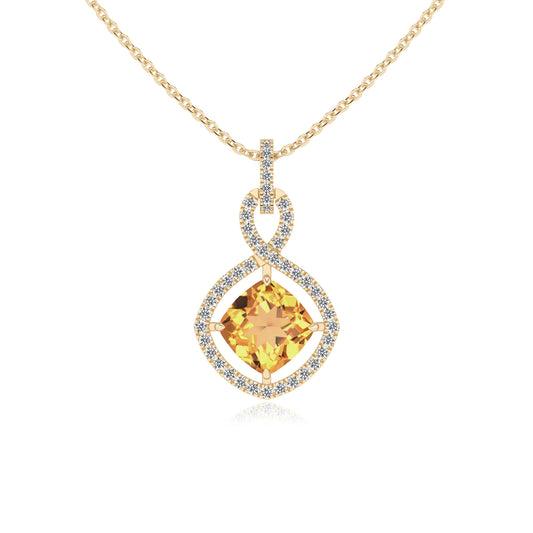 lab grown citrine cushion infinity necklaces in yellow gold