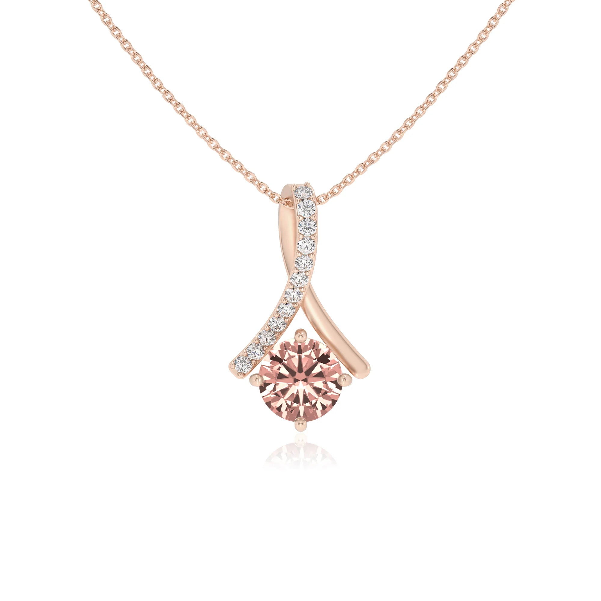 lab grown morganite round solitaire necklaces in rose gold