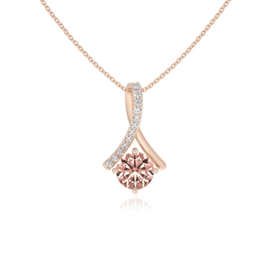 lab grown morganite round solitaire necklaces in rose gold