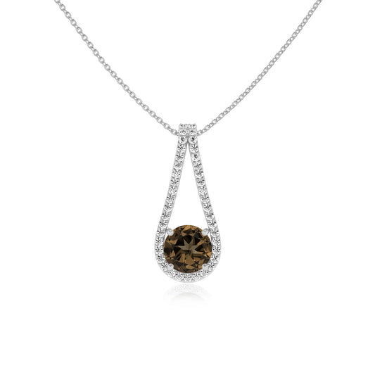 natural smoky-quartz round solitaire v-bale necklaces in sterling silver