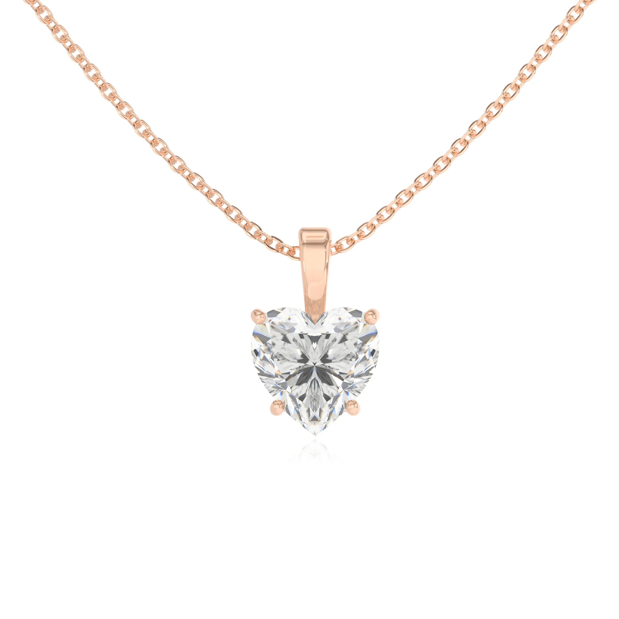 lab grown moissanite heart solitaire necklaces in rose gold