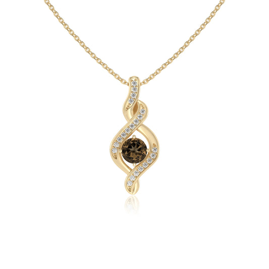 natural smoky-quartz round solitaire necklaces in yellow gold
