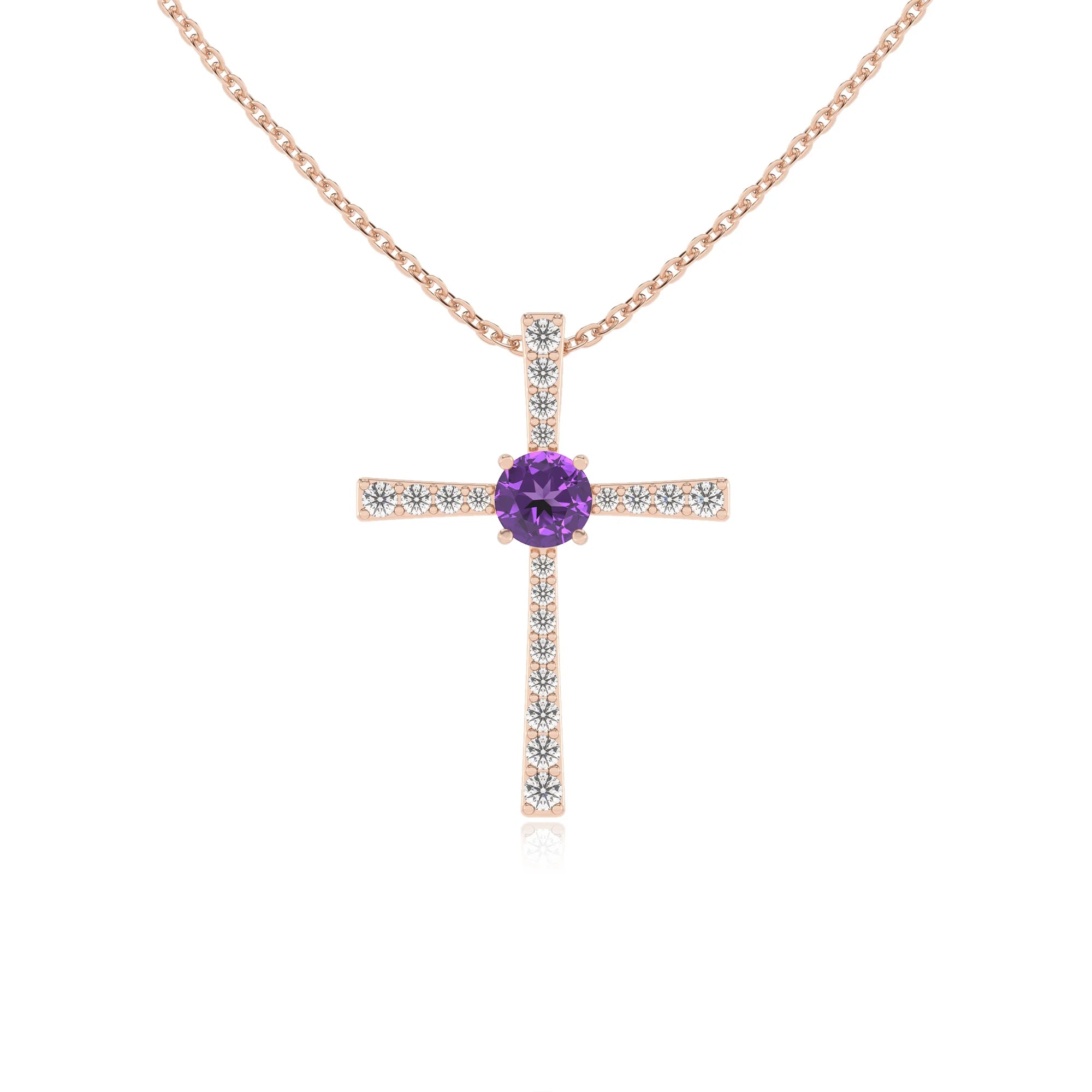 lab grown amethyst round infinity necklaces in rose gold