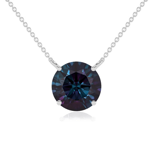 lab grown alexandrite round solitaire necklaces in white gold