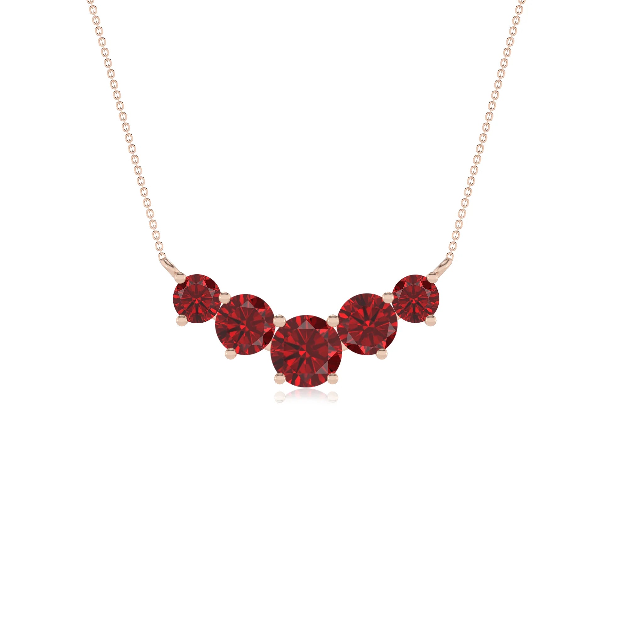 lab grown ruby round bar necklaces in rose gold