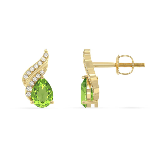 natural peridot pear stud earrings in yellow gold