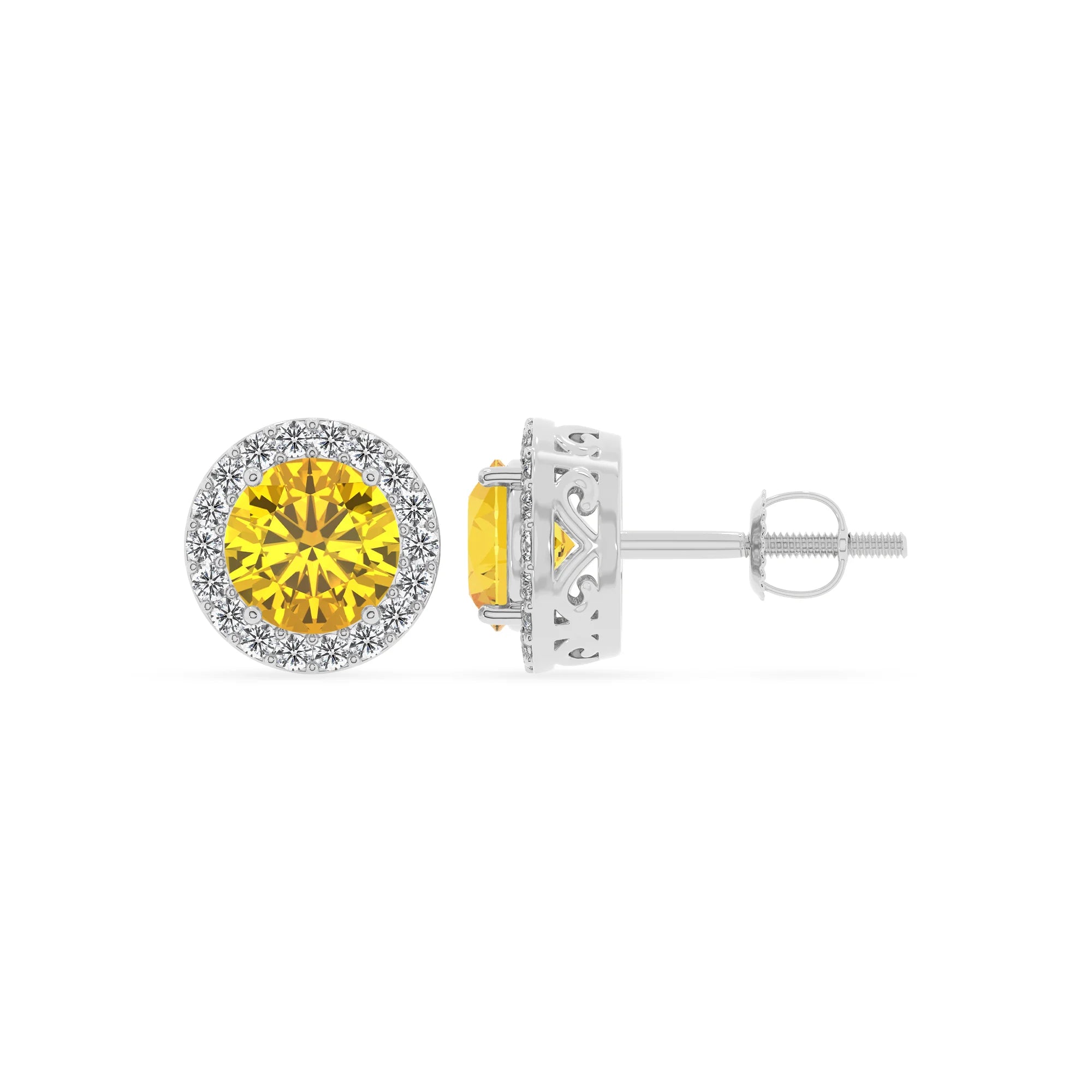 lab grown yellow sapphire round stud earrings in platinum